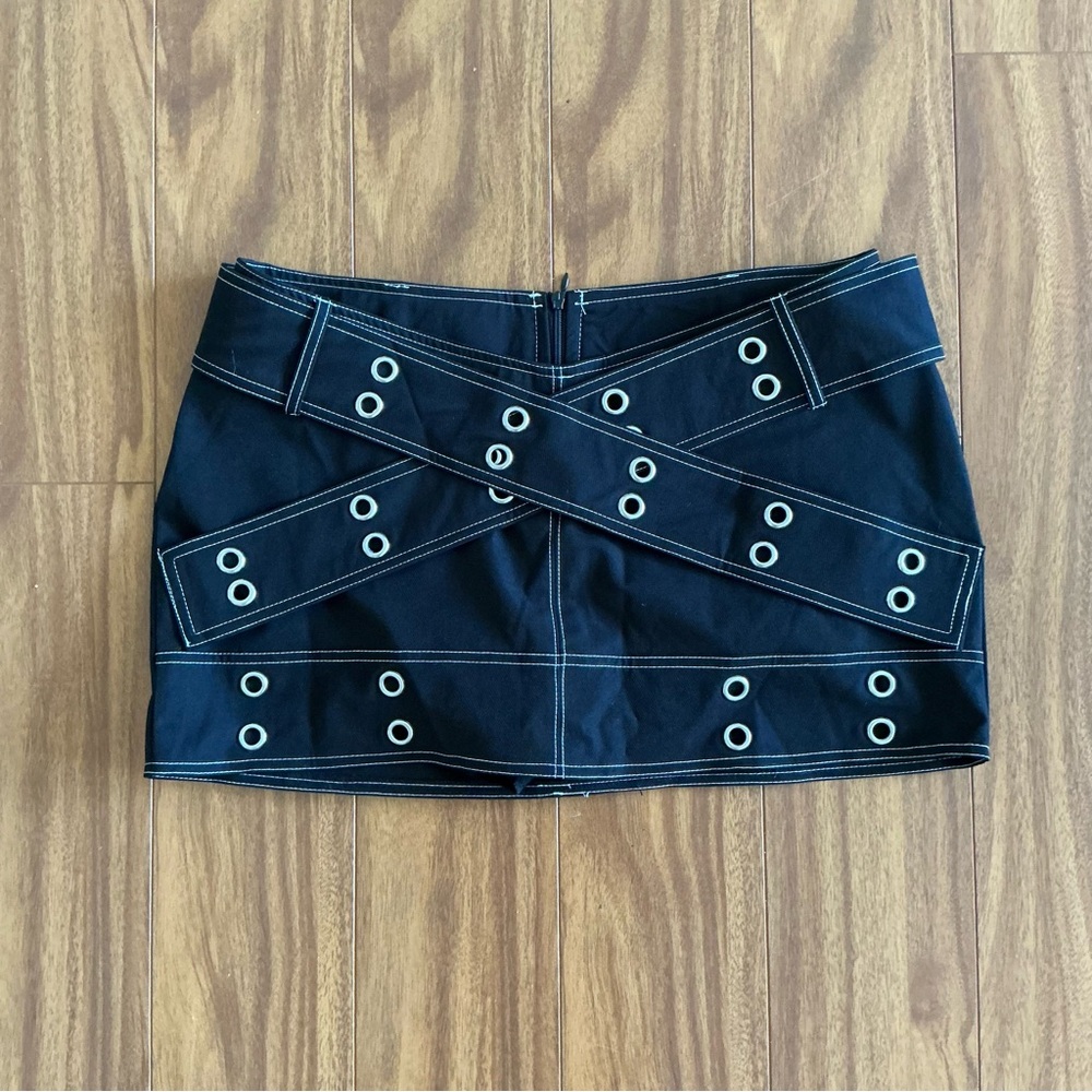 SHEIN Black Mini Skirt with Crisscross Eyelet Design
